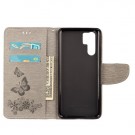 Huawei P30 Pro Etui m/kortlommer Roser og Sommerfugl Grå thumbnail