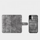iPhone Xs/X 5.8" 2i1 Etui m/4 kortlommer Croco - Sølvfarget thumbnail