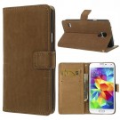Lommebok Etui for Samsung Galaxy S5 Retro Lys Brun thumbnail