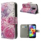 Etui for Galaxy S5 Mini m/kortlommer Glitter Roser thumbnail