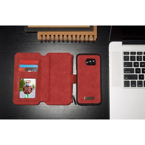 2i1 Etui m/kortlommer for Galaxy S7 Edge Retro Rød