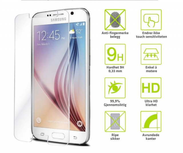 2 stk Skjermbeskyttere av herdet glass for Galaxy S6