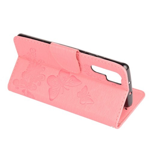 Huawei P30 Pro Etui m/kortlommer Roser og Sommerfugl Rosa