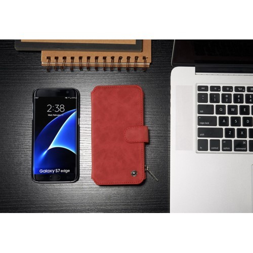 2i1 Etui m/kortlommer for Galaxy S7 Edge Retro Rød