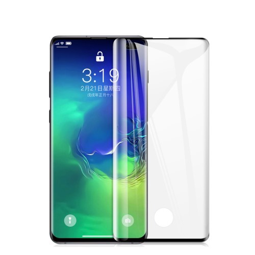 Galaxy S10 Heldekkende Skjermbeskytter av herdet glass med hull for fingerprint scanner