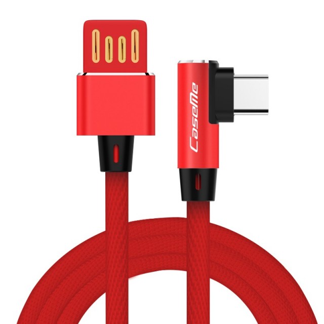 USB Sync og ladekabel Type C (L-shaped) 1 Meter Rød