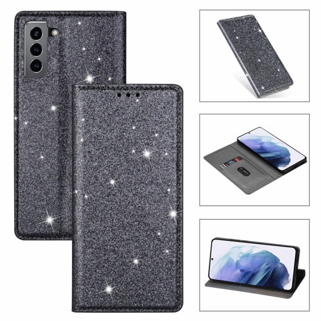 Galaxy S21 Slimbook Etui Glitter Svart