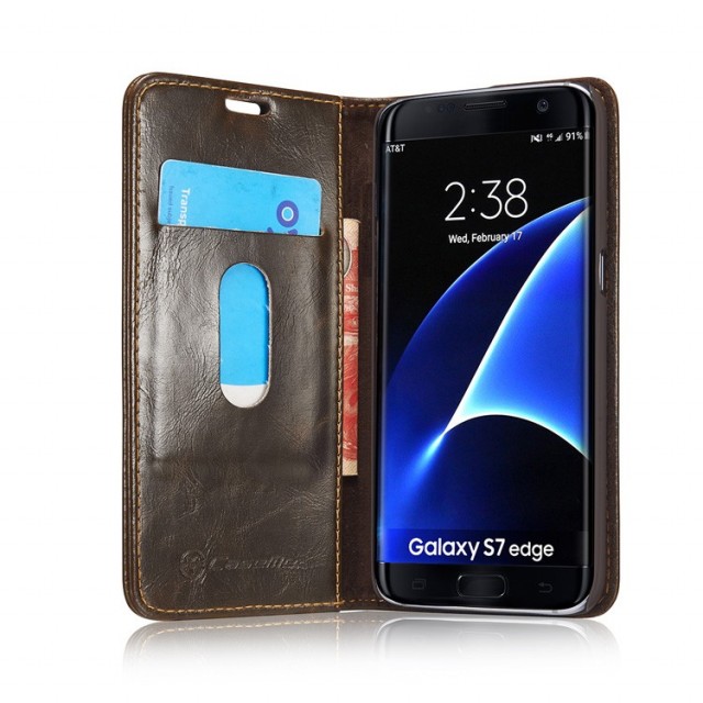 Galaxy S7 Edge Klassisk Etui m/1 kortlomme Brun