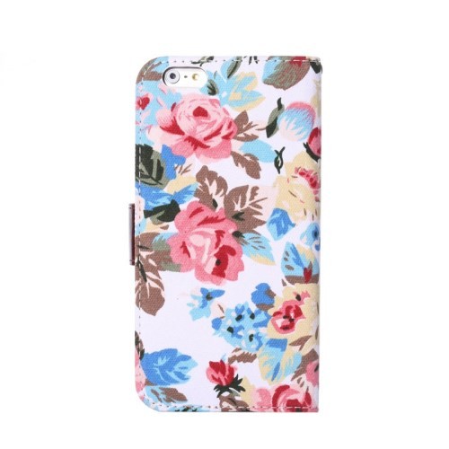 Etui for iPhone 6 Pluss Rose m/kortlommer Hvit