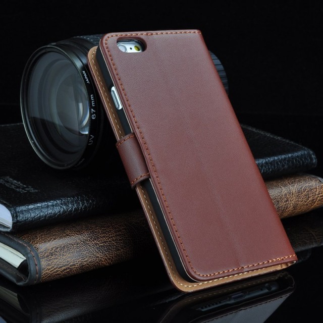 Lommebok Etui for iPhone 6 Pluss Genuine Brun