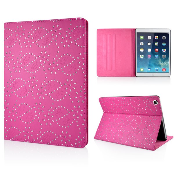 Mappe Etui for iPad Air Glitter Blomst Rosa