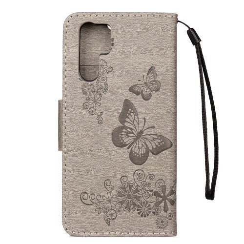 Huawei P30 Pro Etui m/kortlommer Roser og Sommerfugl Grå