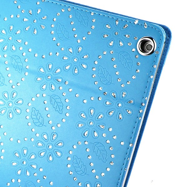 Mappe Etui for iPad Air Glitter Blomst Blå