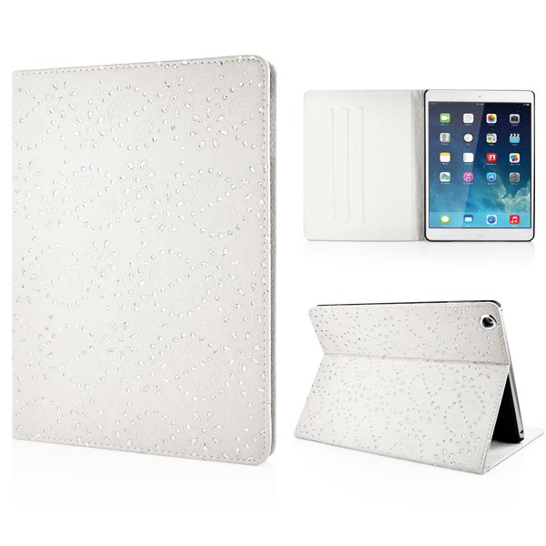 Mappe Etui for iPad Air Glitter Blomst Hvit