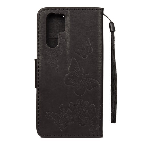Huawei P30 Pro Etui m/kortlommer Roser og Sommerfugl Svart