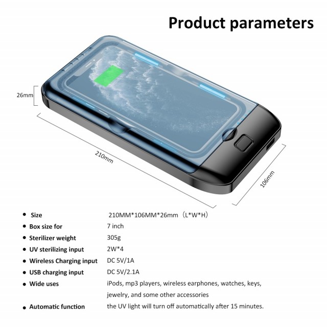 Slim 2i1 UV-sterilisering og Trådløs Lader for Mobil