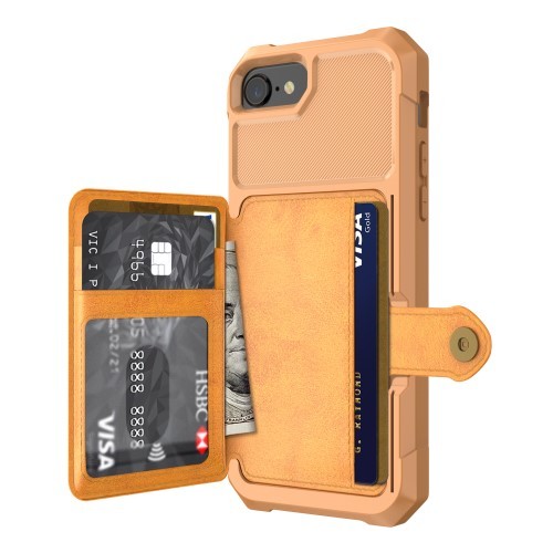 iPhone 6 Pluss / 7 Pluss / 8 Pluss Deksel Armor Wallet Ingefærbrun