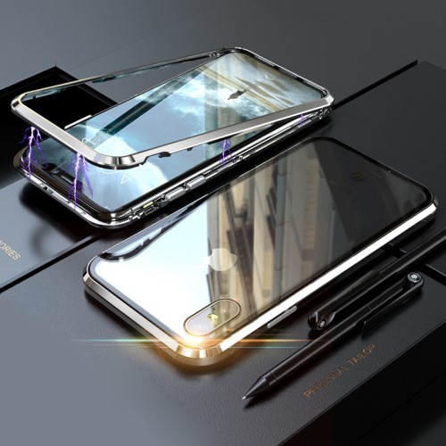 iPhone XS / X Magnetisk Deksel Metall Ramme - Sølv