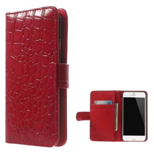 Etui for iPhone 6 Croco m/kortlommer Rød