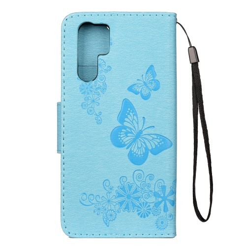 Huawei P30 Pro Etui m/kortlommer Roser og Sommerfugl Lys Blå