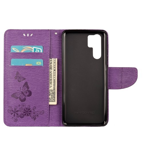 Huawei P30 Pro Etui m/kortlommer Roser og Sommerfugl Lilla