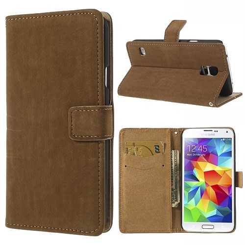 Lommebok Etui for Samsung Galaxy S5 Retro Lys Brun