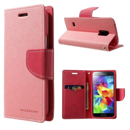 Etui for Galaxy S5 Mini Mercury Lys Rosa m/kortlommer