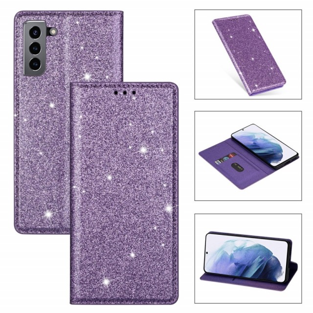 Galaxy S21 Slimbook Etui Glitter Lilla