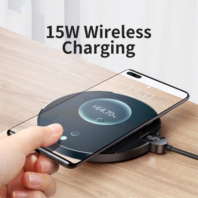 Trådløs Lader Circle 15W m/Led display