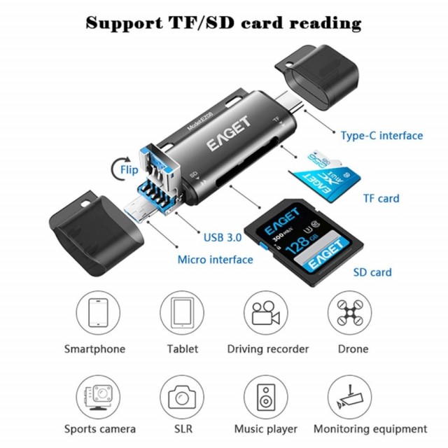 Micro SD/SD Minnekort Leser m/ 3 USB konlinger