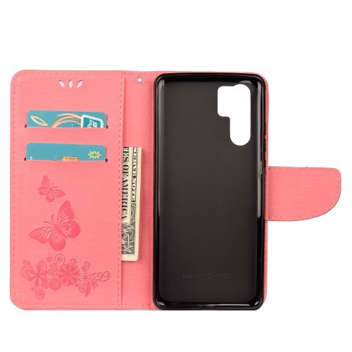 Huawei P30 Pro Etui m/kortlommer Roser og Sommerfugl Rosa