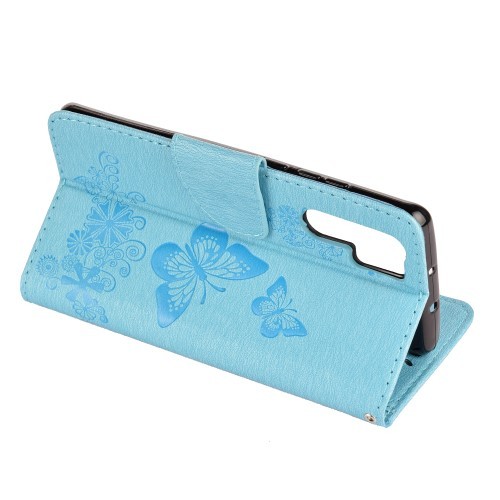 Huawei P30 Pro Etui m/kortlommer Roser og Sommerfugl Lys Blå