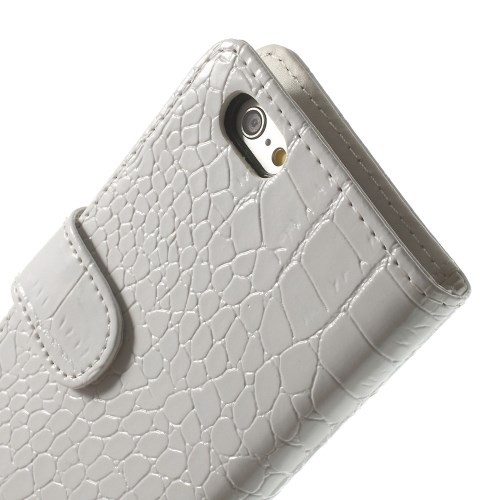 Etui for iPhone 6 Croco m/kortlommer Hvit