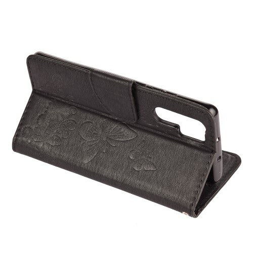 Huawei P30 Pro Etui m/kortlommer Roser og Sommerfugl Svart