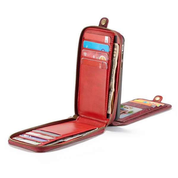 Galaxy S7 2i1 Mobilveske m/kortlommer og glidelås Rød