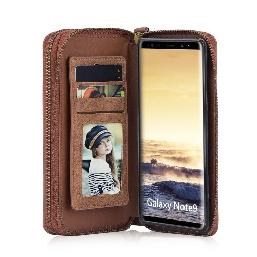 Galaxy Note 9 2i1 Mobilveske Retro Zipper - Kaffebrun