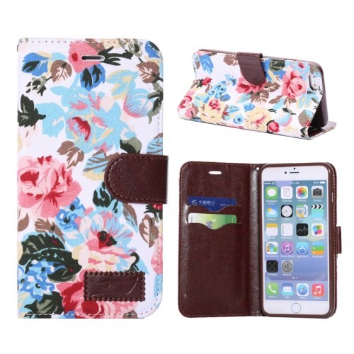 Etui for iPhone 6 Pluss Rose m/kortlommer Hvit