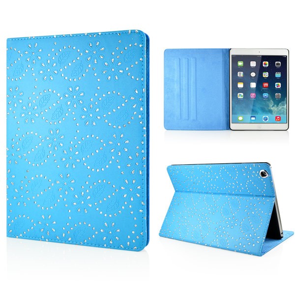 Mappe Etui for iPad Air Glitter Blomst Blå