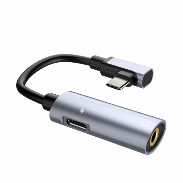 USB Type-C 2i1 Adapter / Splitter - med 3.5 mm port Hoco Grå