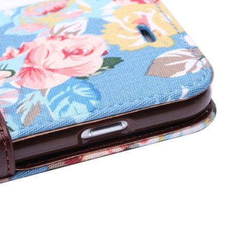 Etui for iPhone 6 Pluss Rose m/kortlommer Lyse Blå