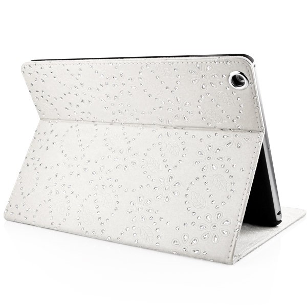 Mappe Etui for iPad Air Glitter Blomst Hvit