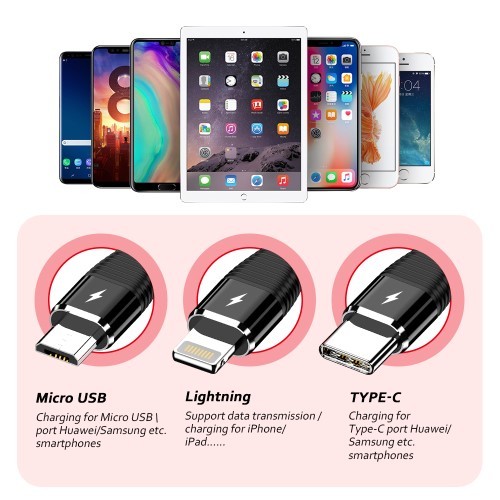 3i1 Ladekabel Lightning - Micro USB - Type-C