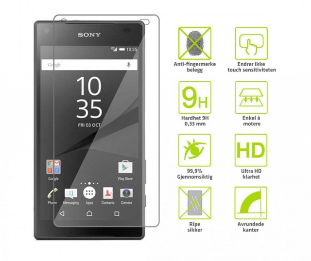 2 stk Skjermbeskyttere av herdet glass for Xperia Z5 Compact