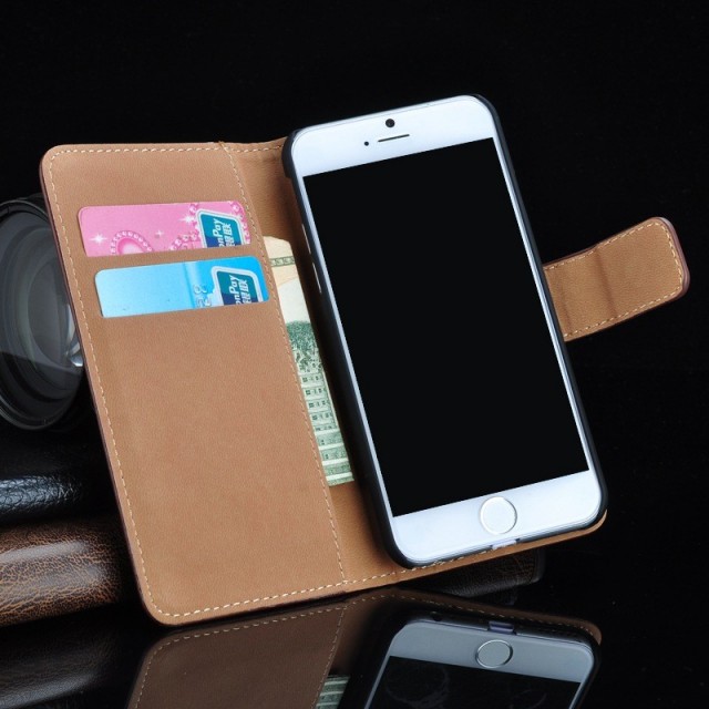 Lommebok Etui for iPhone 6 Pluss Genuine Svart