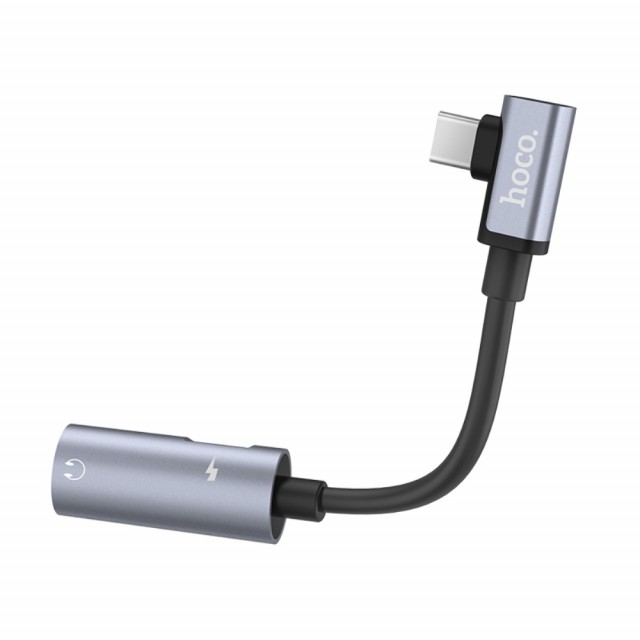 USB Type-C 2i1 Adapter / Splitter - med 3.5 mm port Hoco Grå