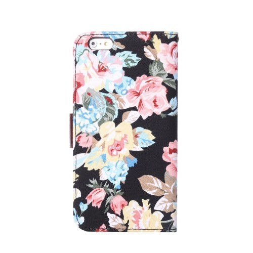 Etui for iPhone 6 Pluss Rose m/kortlommer Svart