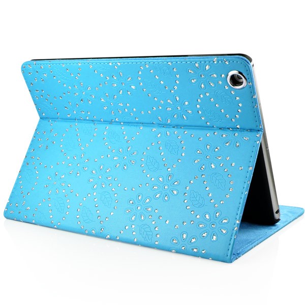 Mappe Etui for iPad Air Glitter Blomst Blå