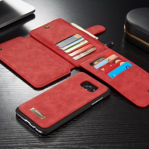 2i1 Etui m/kortlommer for Galaxy S7 Edge Retro Rød