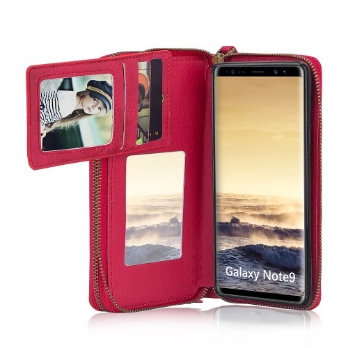 Galaxy Note 9 2i1 Mobilveske Retro Zipper - Rød